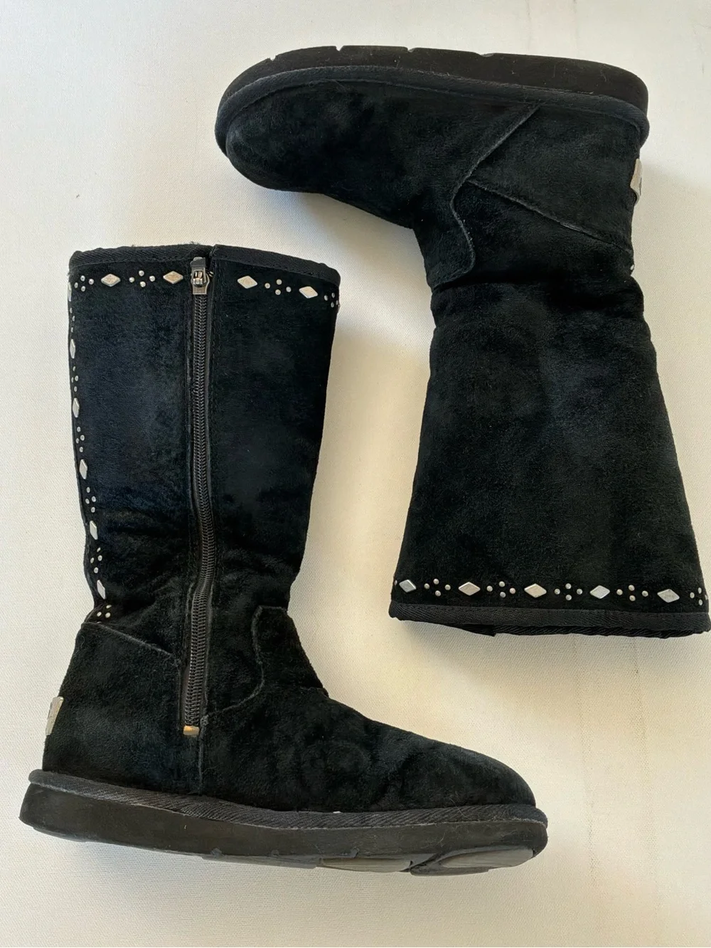 UGG Australia Black Suede Studded Tall Sheepskin Boots Women’s Size 5